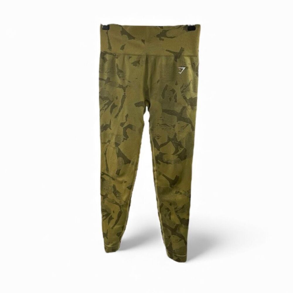 Gymshark Mustard Yellow Camo Print Ruched Back Size M